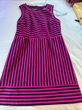 INC International Concepts Pink and Black Striped Sleeveless Mini Dress
